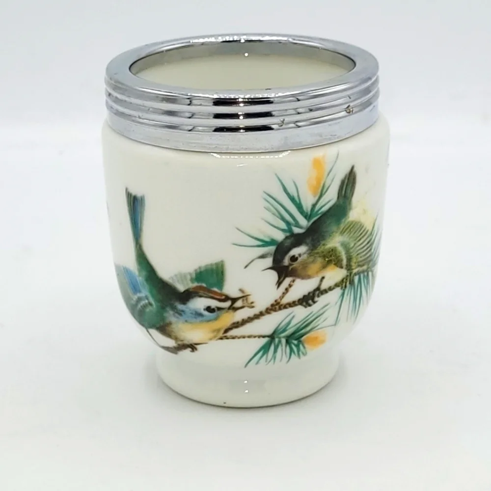 Set of 2 Royal Worcester King Size Egg Coddler Bases - Bird Pattern